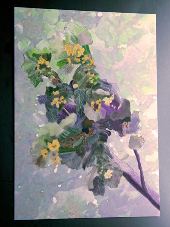 A high quality print postcard depicting a water color image of freshly blooming linden blossoms painted by Julia Crowe.