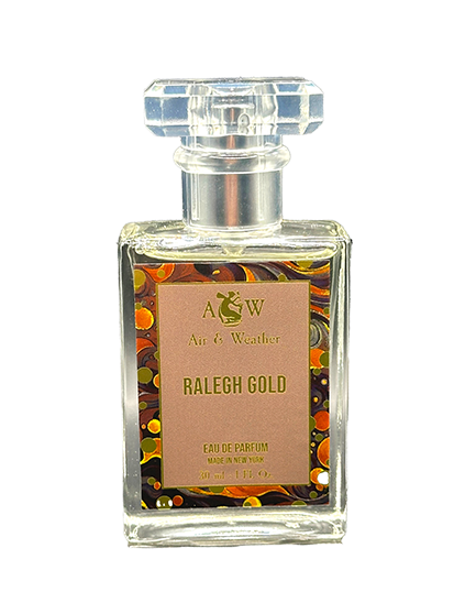Air & Weather's Ralegh Gold fragrance, 30 ml/1 fl. oz. spray bottle.